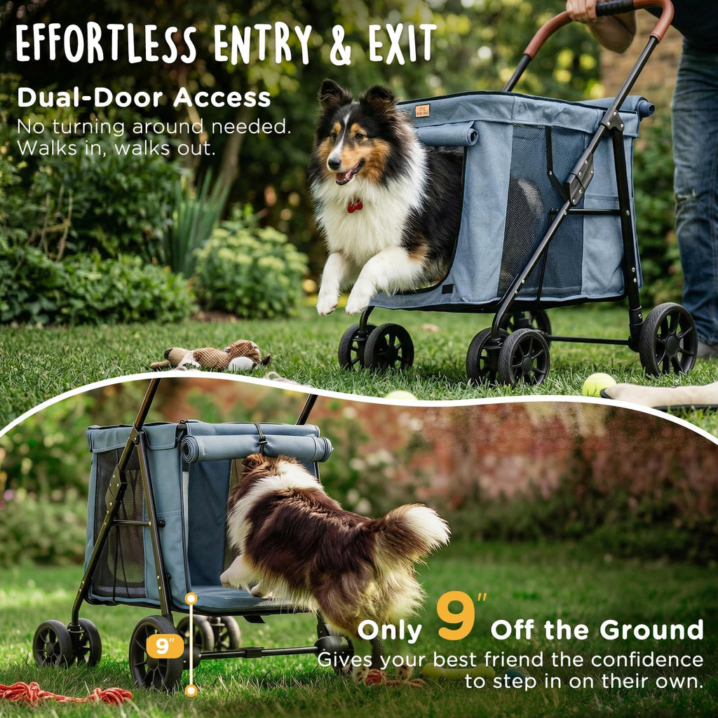 Heavy Duty Foldable Pet Stroller with All-Terrain Wheels, 55 lbs Capacity, Grey I3240