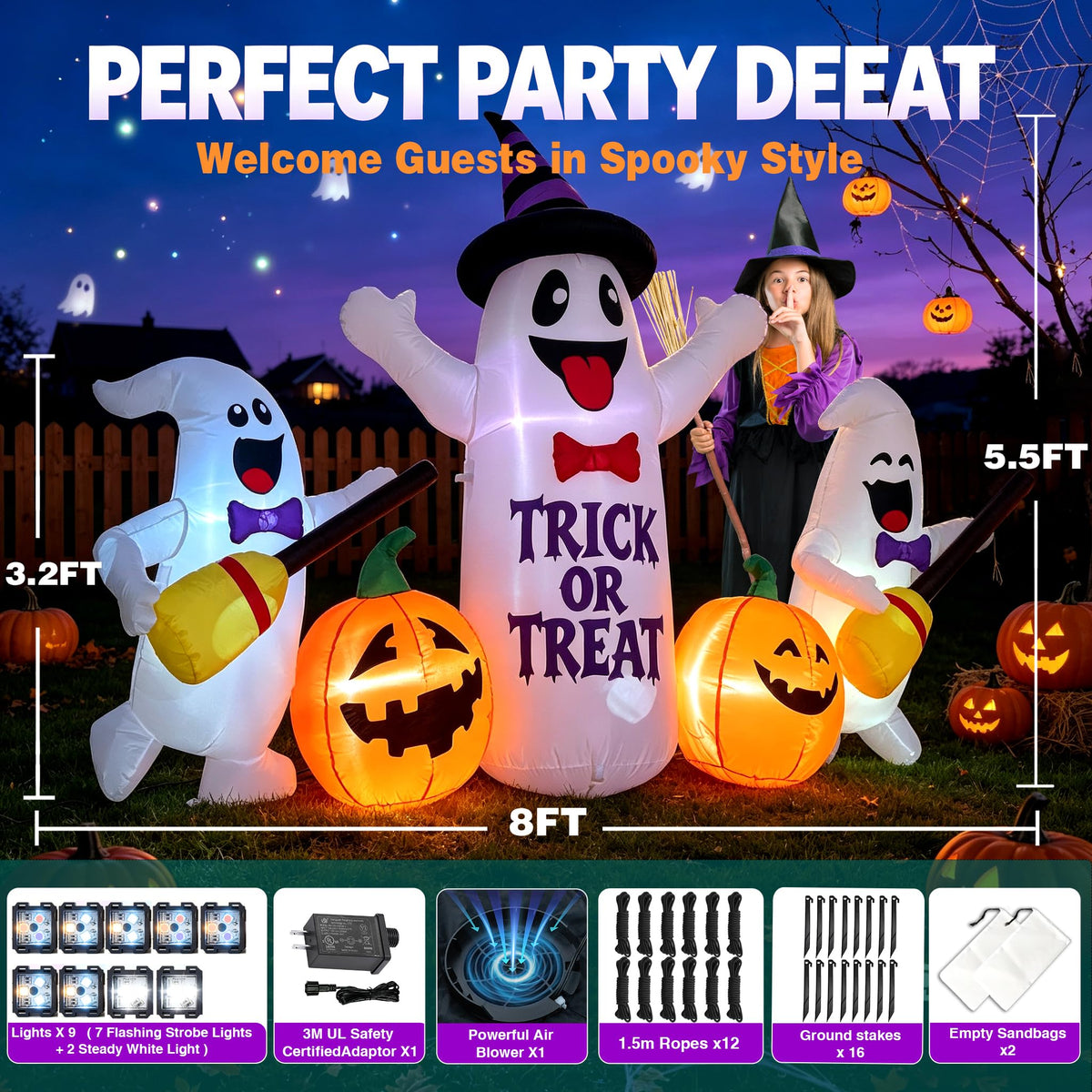 8FT LED Inflatable Ghosts with Pumpkins T745051