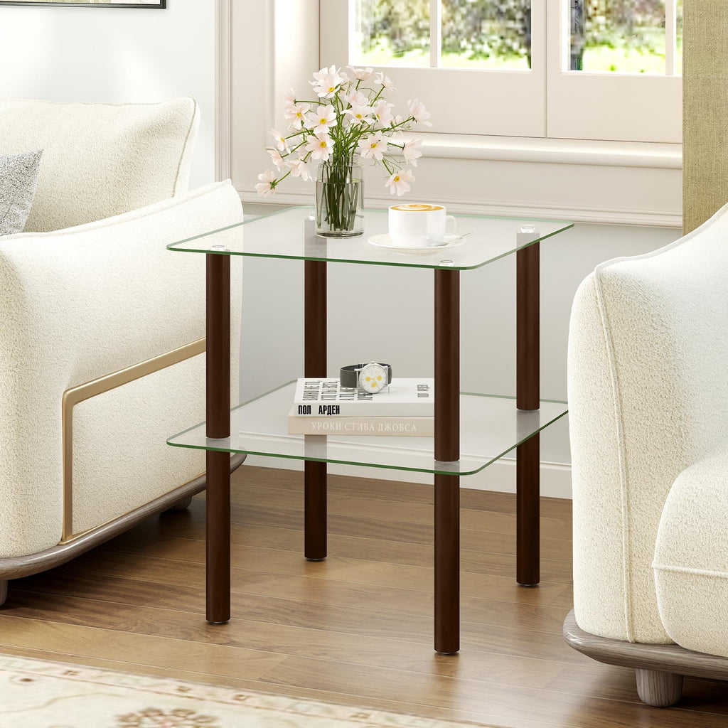Square End Table Set of 2, 2-Tier Glass Top Sofa Side Table G6015
