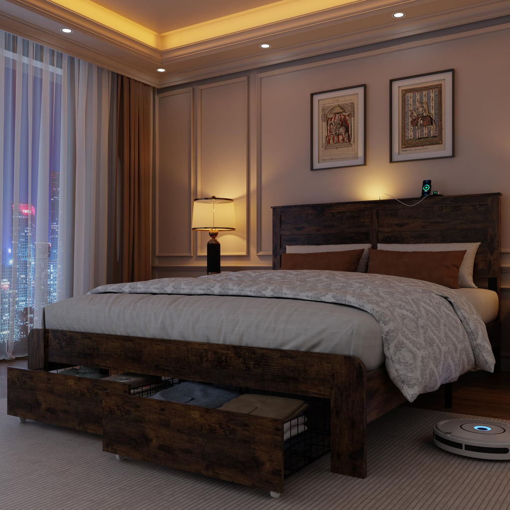 Queen Size Wooden Bed Frame with Storage Drawers A234142