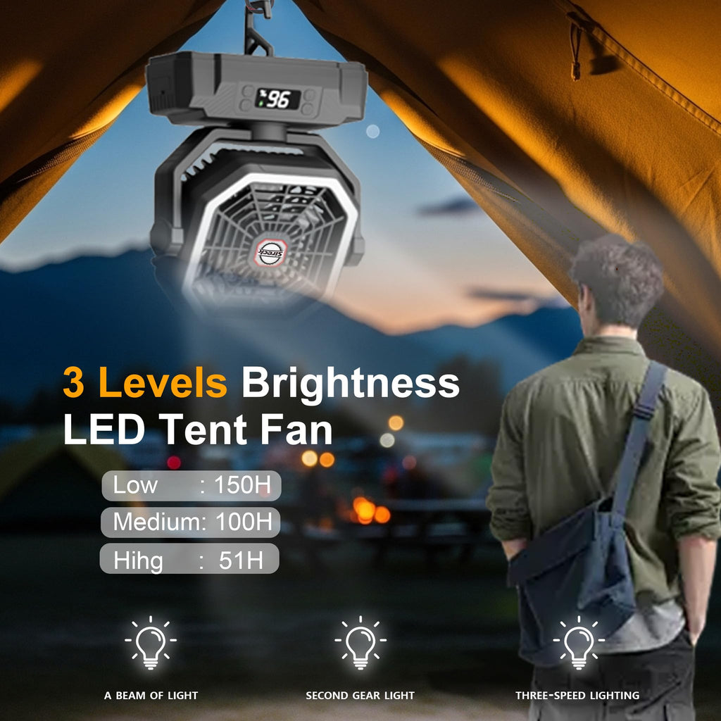 Black 10-Inch 40000mAh Portable Camping Fan P35605