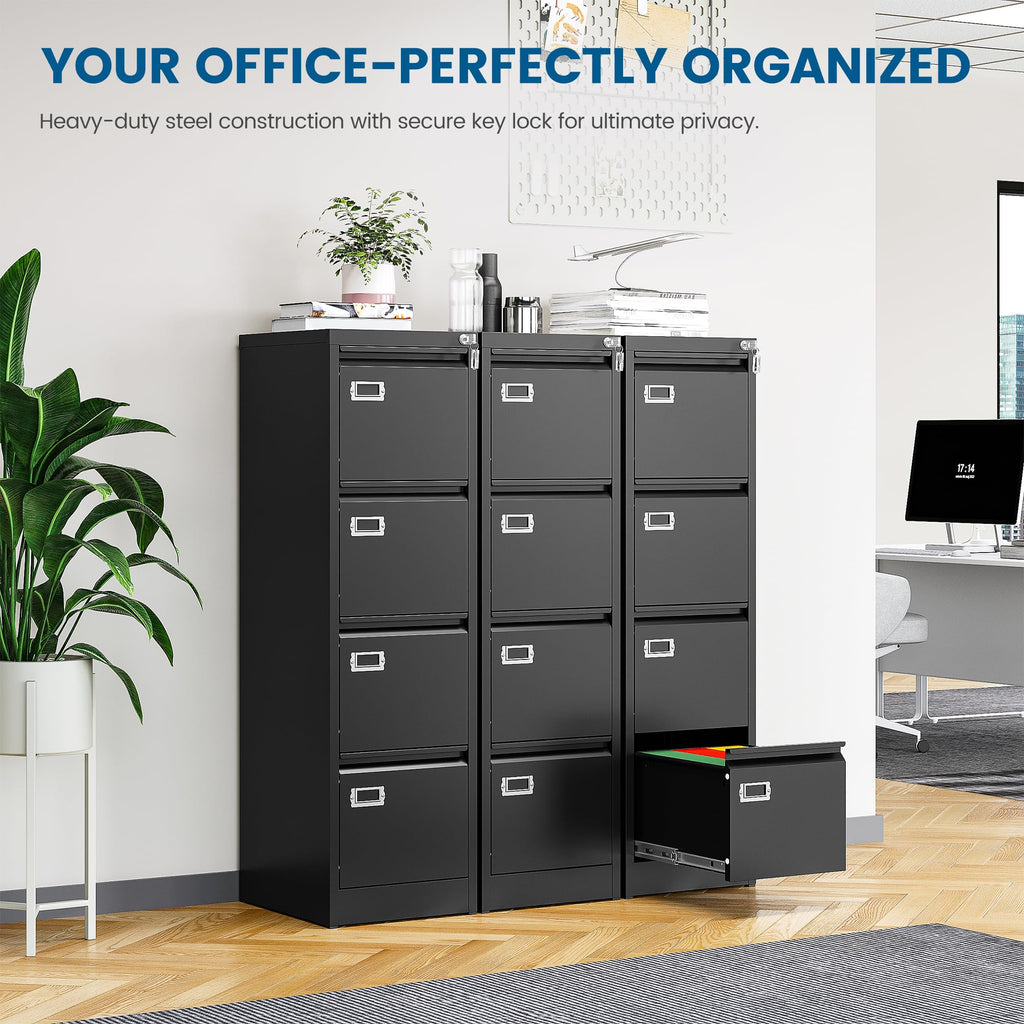 Black 4 Drawer Metal File Cabinet with Lock S591