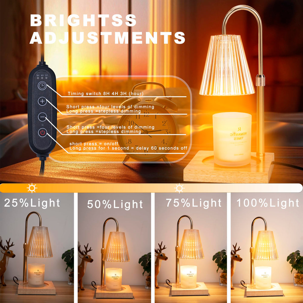 Adjustable Dimmable Electric Candle Warmer Lamp with Timer O5374