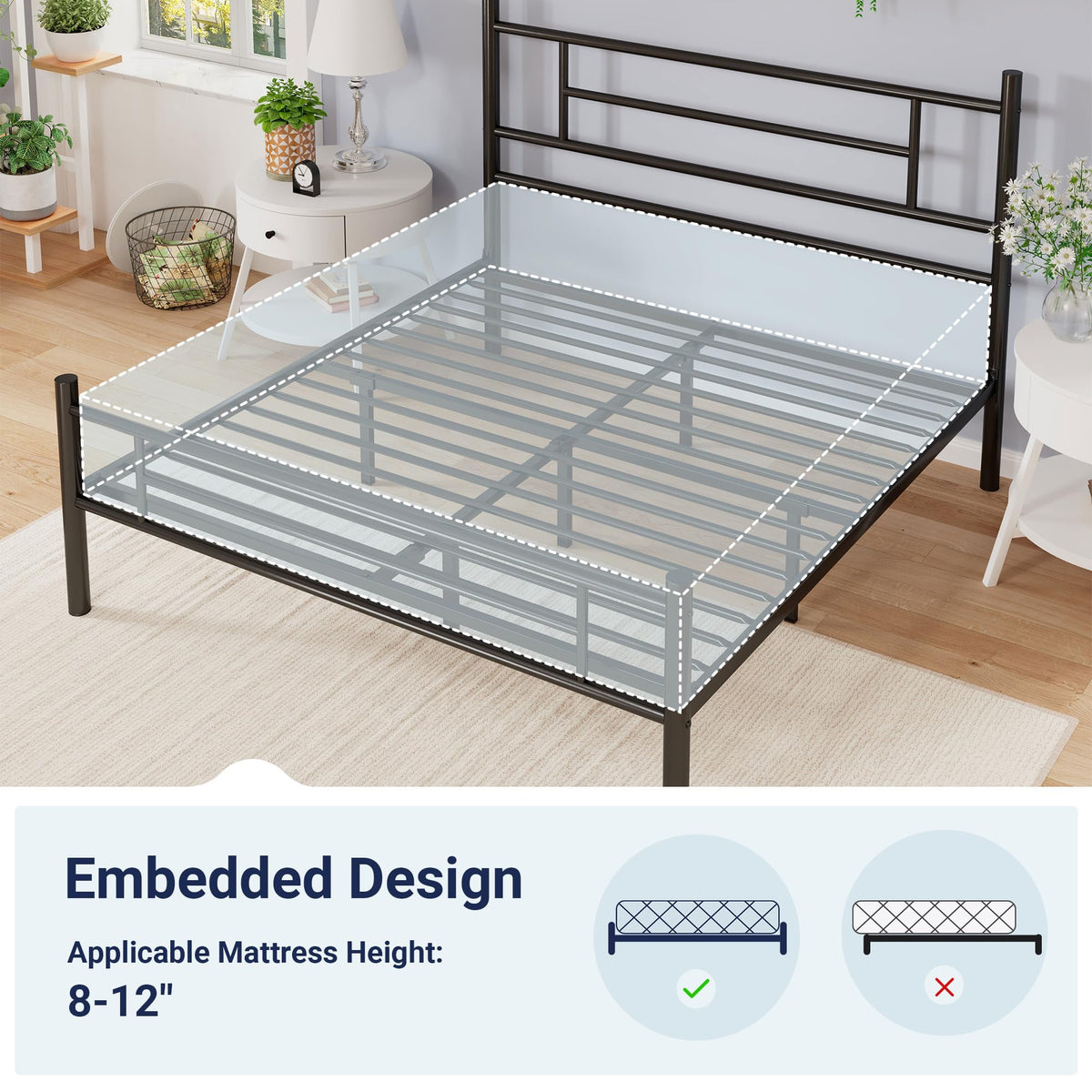 Full Size Black Metal Bed Frame with Headboard and Footboard G111