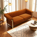 Orange Velvet Channel Tufted Sofa with Gold Metal Legs M734