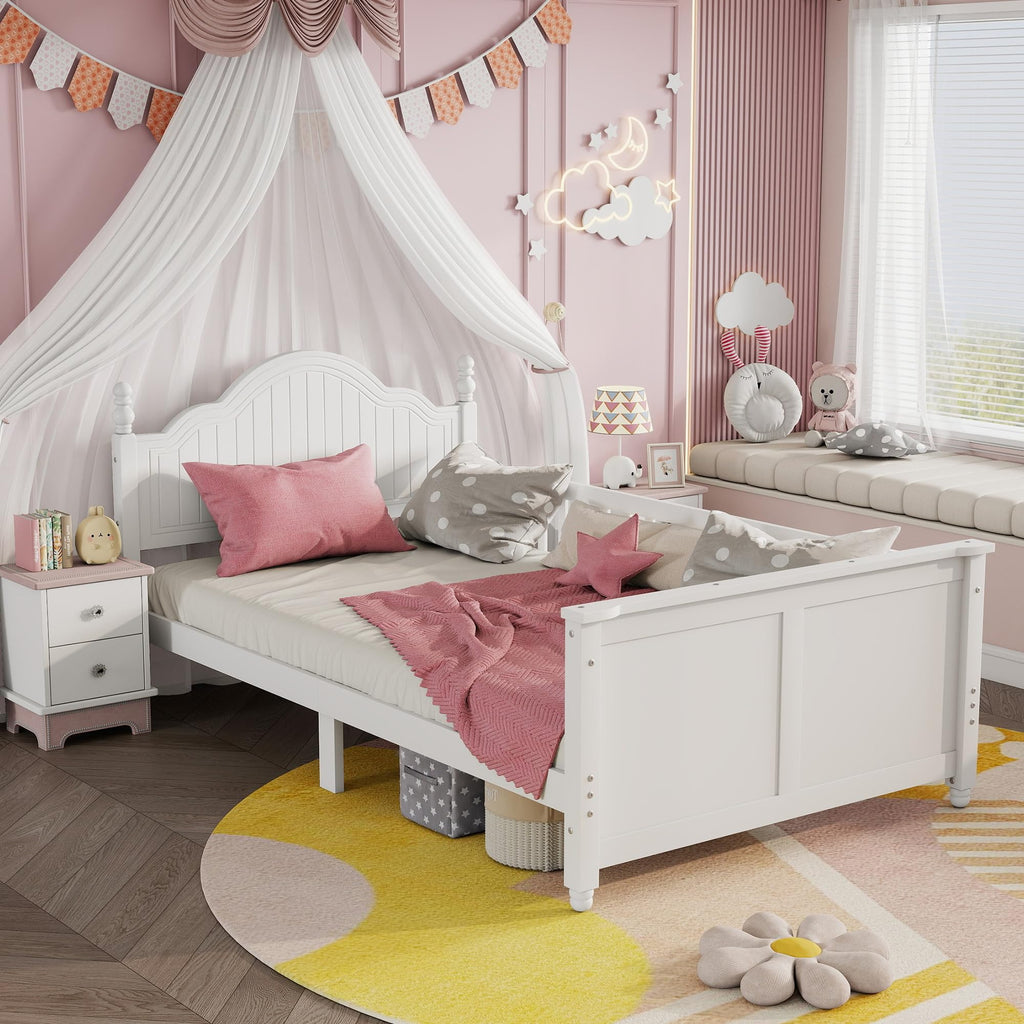 White Twin Bed Frame with Headboard and Rails U466