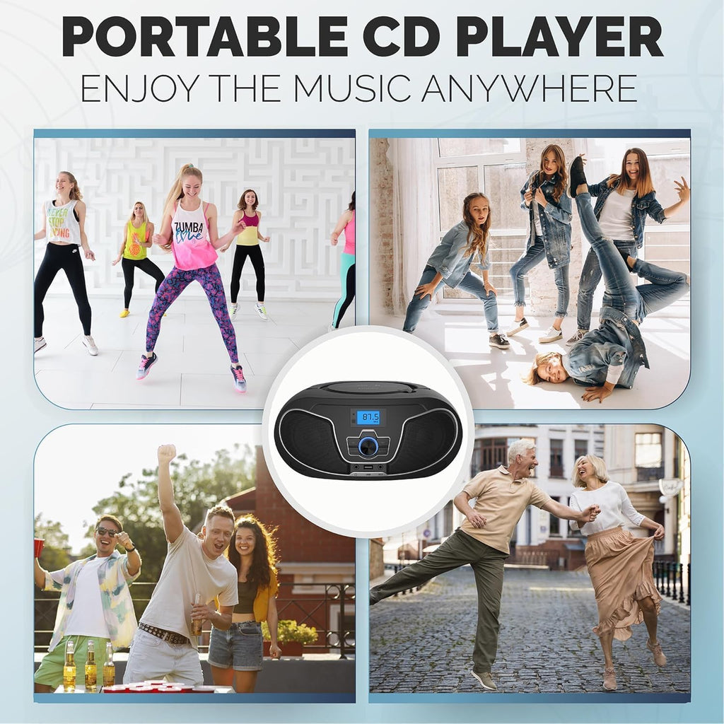 Portable CD Player Boombox with Bluetooth, FM Radio, USB Playback & AUX Input L1382