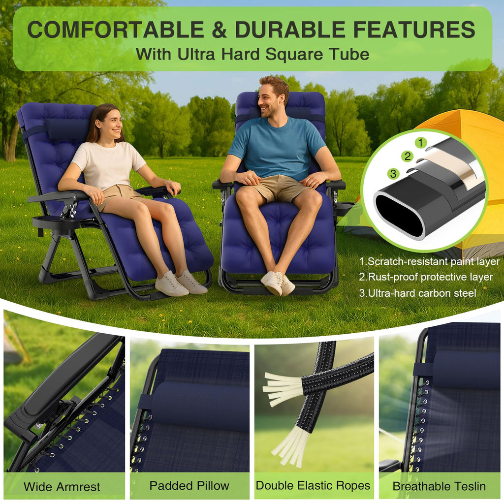 Zero Gravity Reclining Camping Chair Set of 2 with Cushion C269