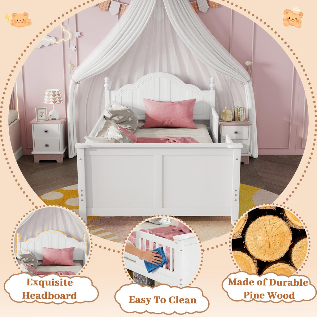 White Twin Bed Frame with Headboard and Rails U466