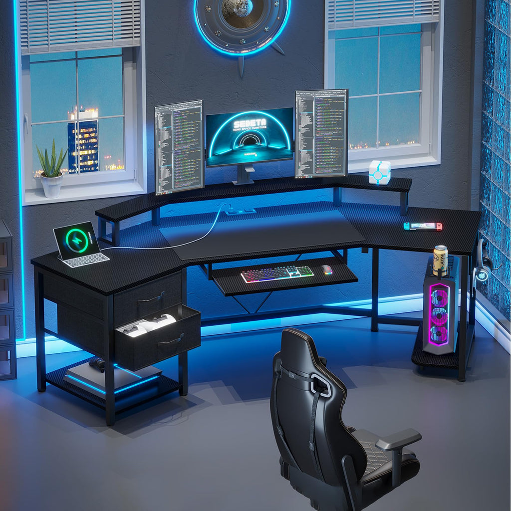 79" Gaming Desk with Fabric Drawers Storage C3487