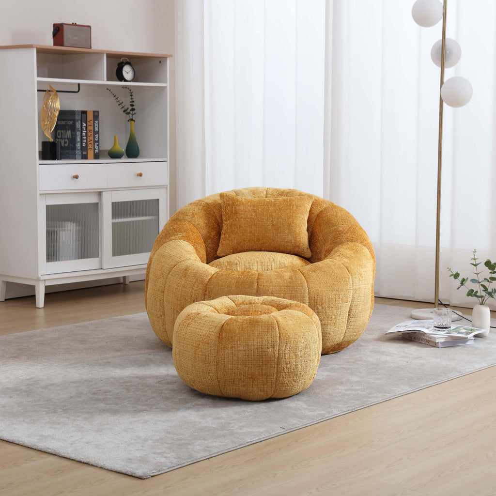 Yellow Memory Foam Bean Bag Chair with Ottoman I974