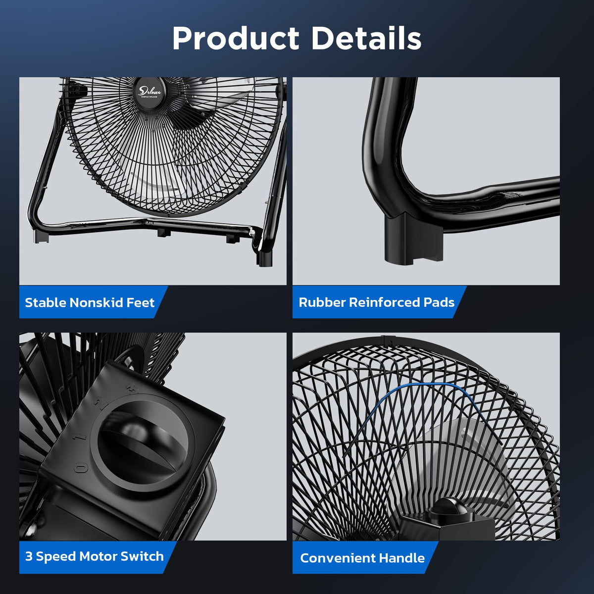 20 Inch 3-Speed High Velocity Metal Industrial Floor Fan, Black V566328