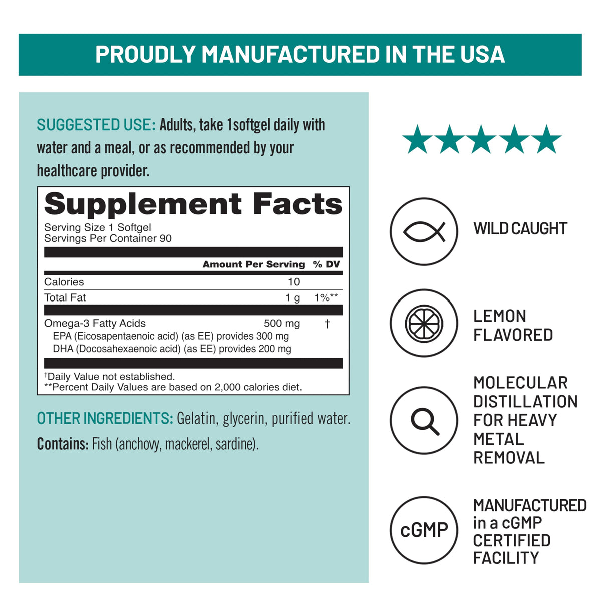 Omega 3 Fish Oil 500 mg EPA & DHA 90 Softgels T4005