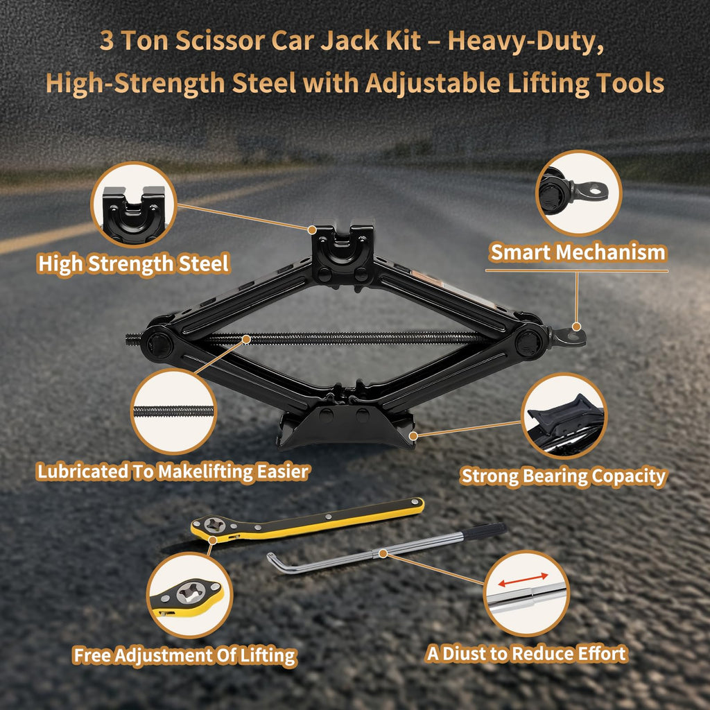 3-Ton Scissor Jack Kit with Ratchet Wrench J705427