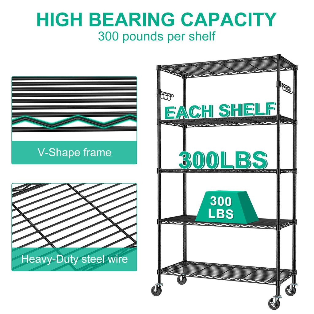 5-Tier Rolling Metal Wire Shelving Unit V88501