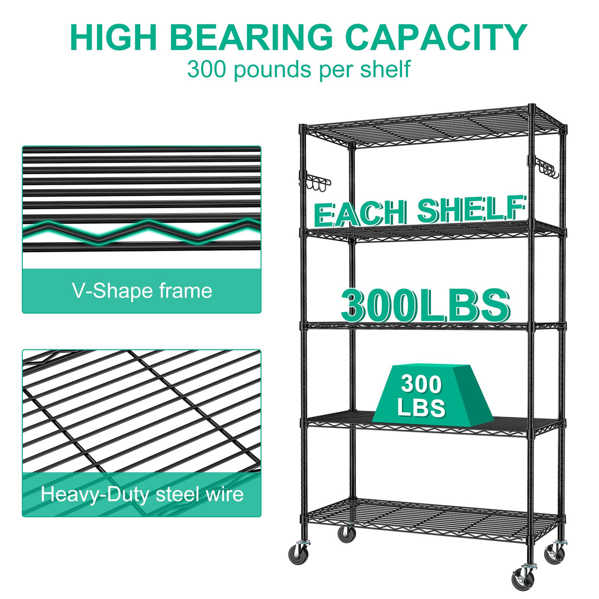 5-Tier Rolling Metal Wire Shelving Unit V88501