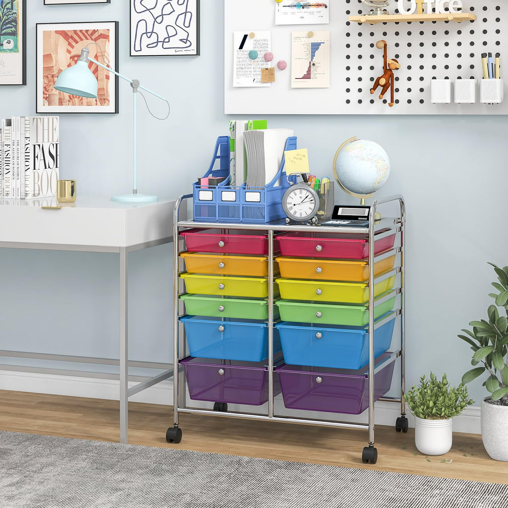 12 Drawer Rolling Storage Cart with Lockable Wheel H408