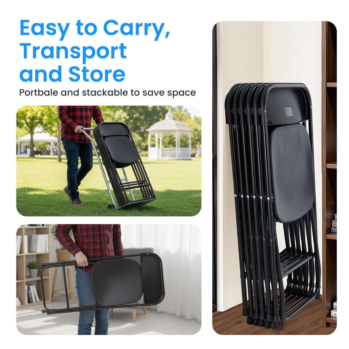 Black 10-Pack Folding Plastic Chair with Metal Frame P7017