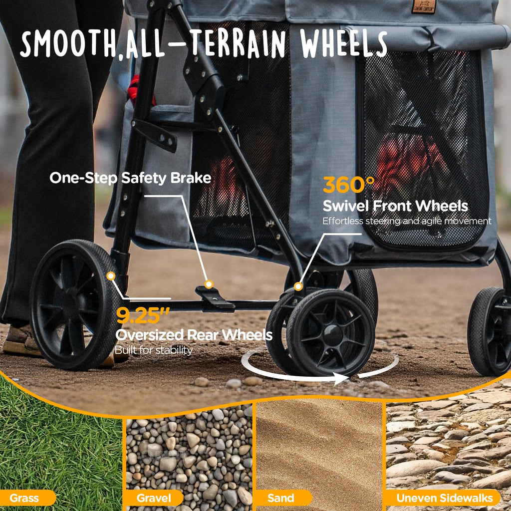Heavy Duty Foldable Pet Stroller with All-Terrain Wheels, 55 lbs Capacity, Grey I3240