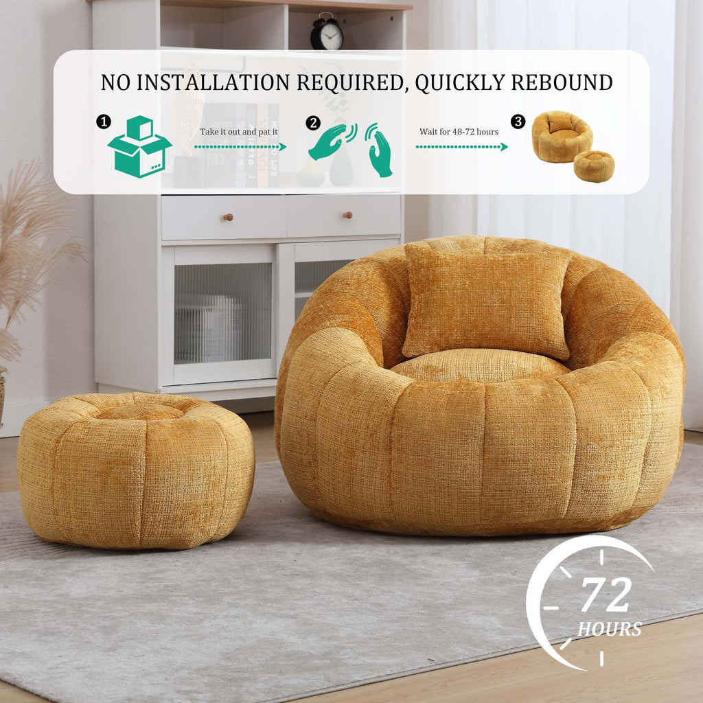 Yellow Memory Foam Bean Bag Chair with Ottoman I974