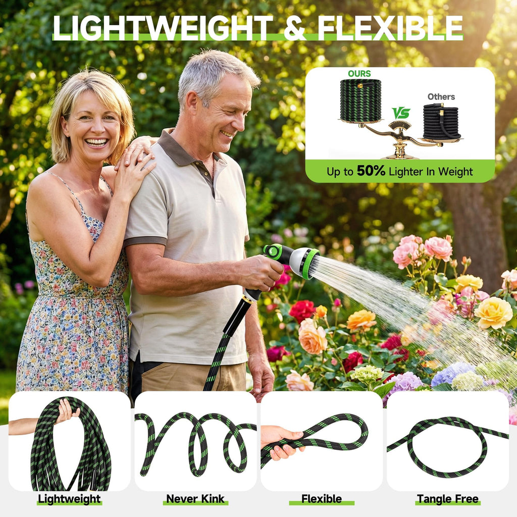 100 ft Flexible Lightweight Kink-Free Garden Hose with 10 Function Nozzle H267