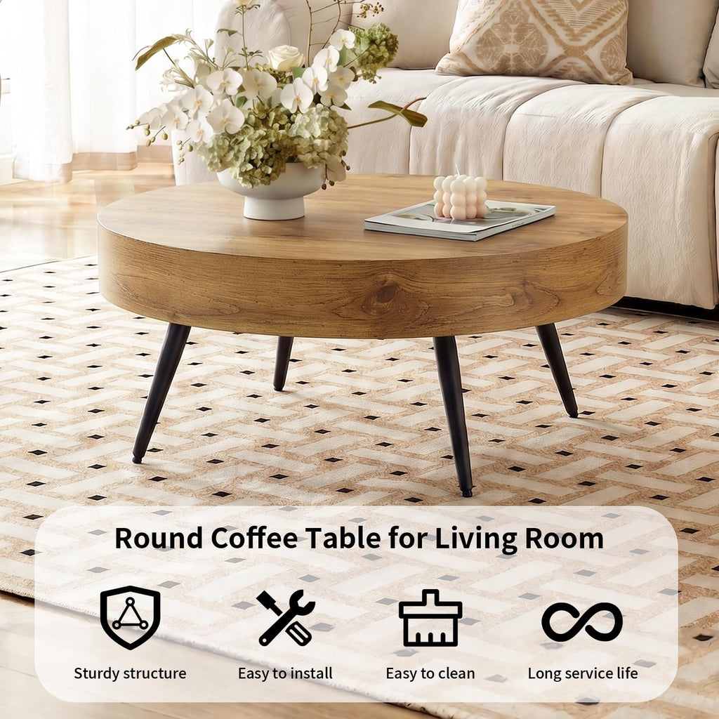 Round Wood Coffee Table with Metal Legs P86231