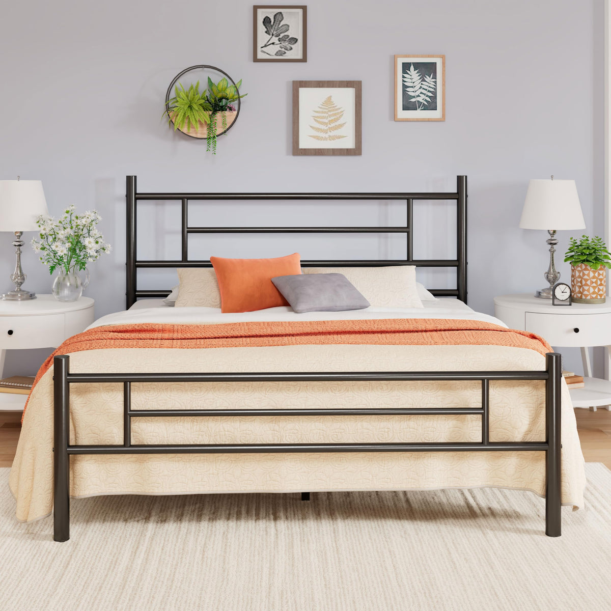 Full Size Black Metal Bed Frame with Headboard and Footboard G111