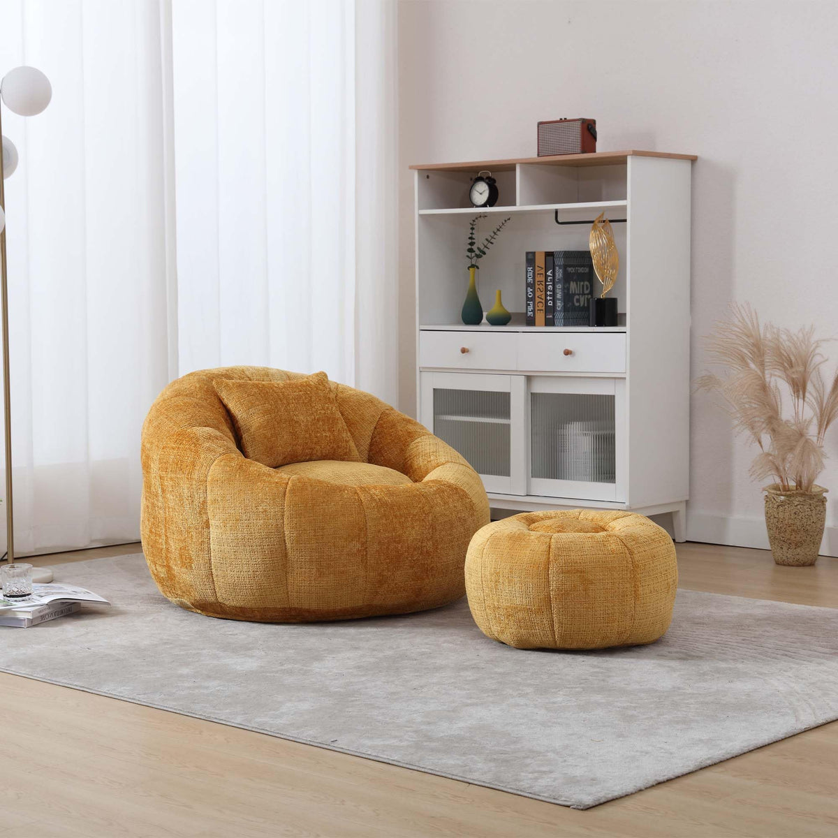 Yellow Memory Foam Bean Bag Chair with Ottoman I974