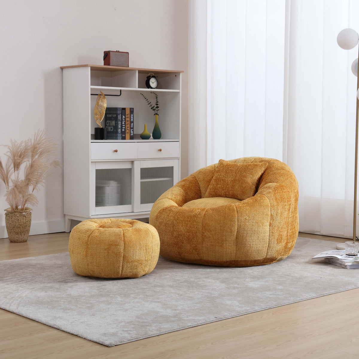 Yellow Memory Foam Bean Bag Chair with Ottoman I974