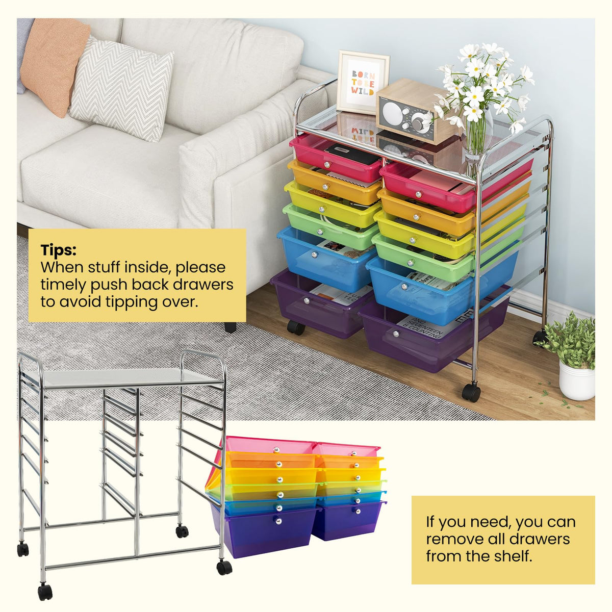 12 Drawer Rolling Storage Cart with Lockable Wheel H408