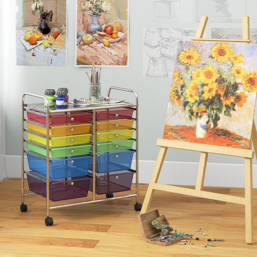 12 Drawer Rolling Storage Cart with Lockable Wheel H408