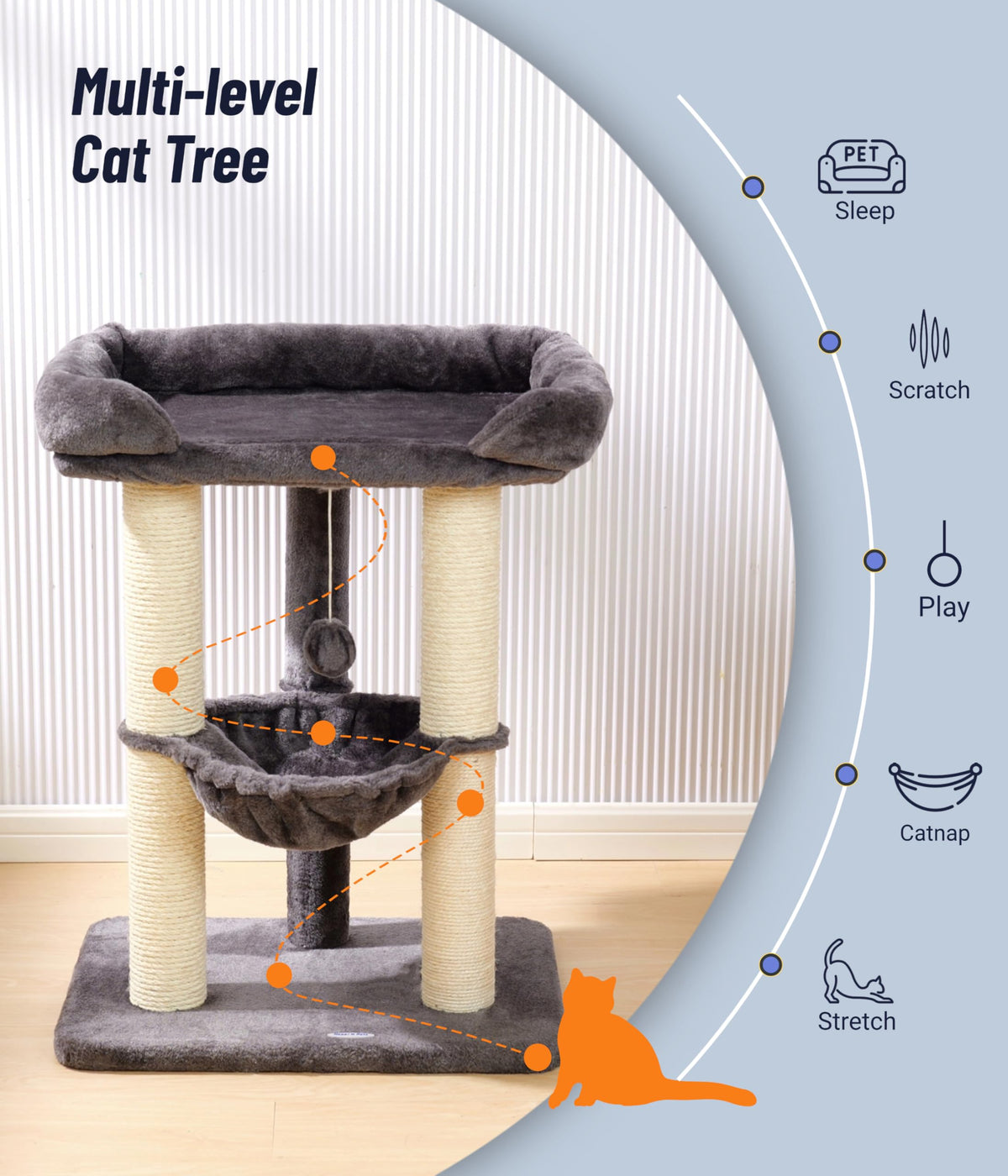 28" Cat Tree with Hammock and Removable Cover V681314