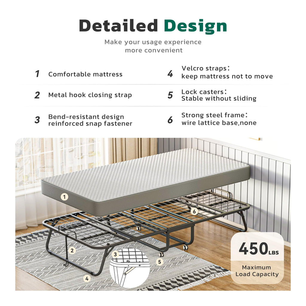 Folding Bed with Mattress Metal Frame Cot Size C20370