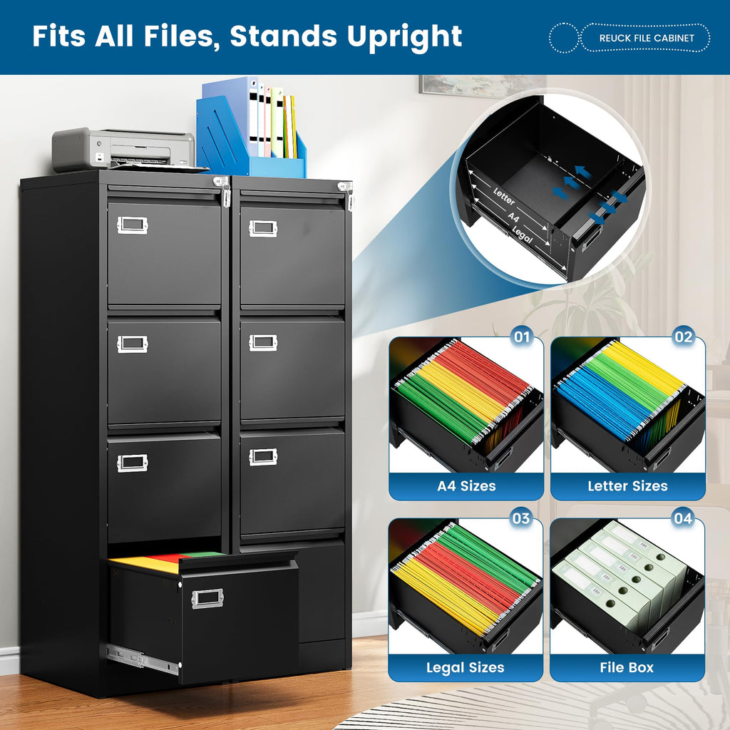 Black 4 Drawer Metal File Cabinet with Lock S591