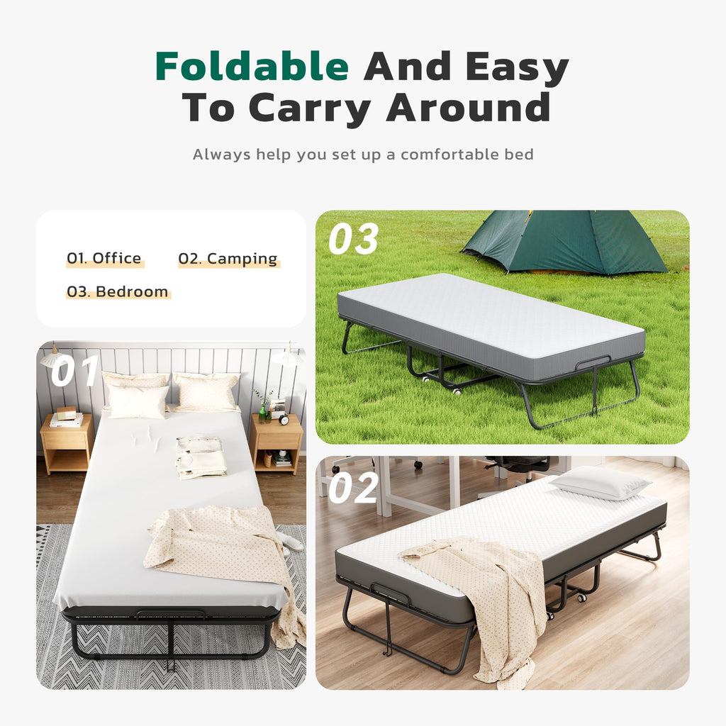 Folding Bed with Mattress Metal Frame Cot Size C20370