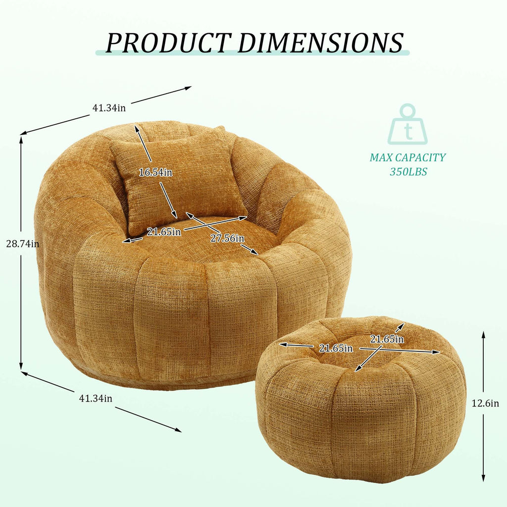Yellow Memory Foam Bean Bag Chair with Ottoman I974
