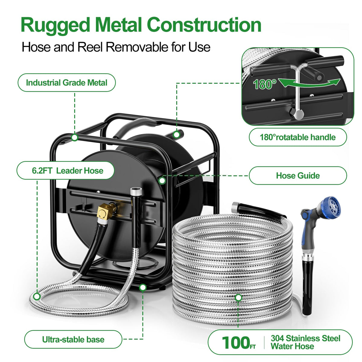 Garden Hose Reel With 100Ft Metal Water Pipe O187