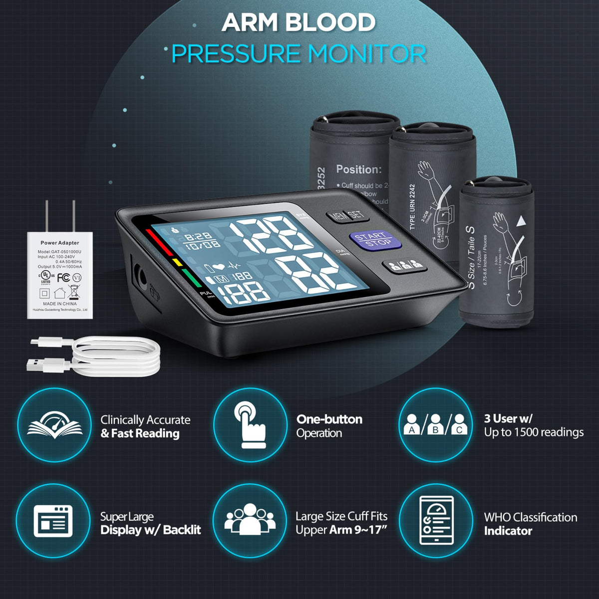 Automatic Upper Arm Blood Pressure Monitor, 3 Cuffs W765842