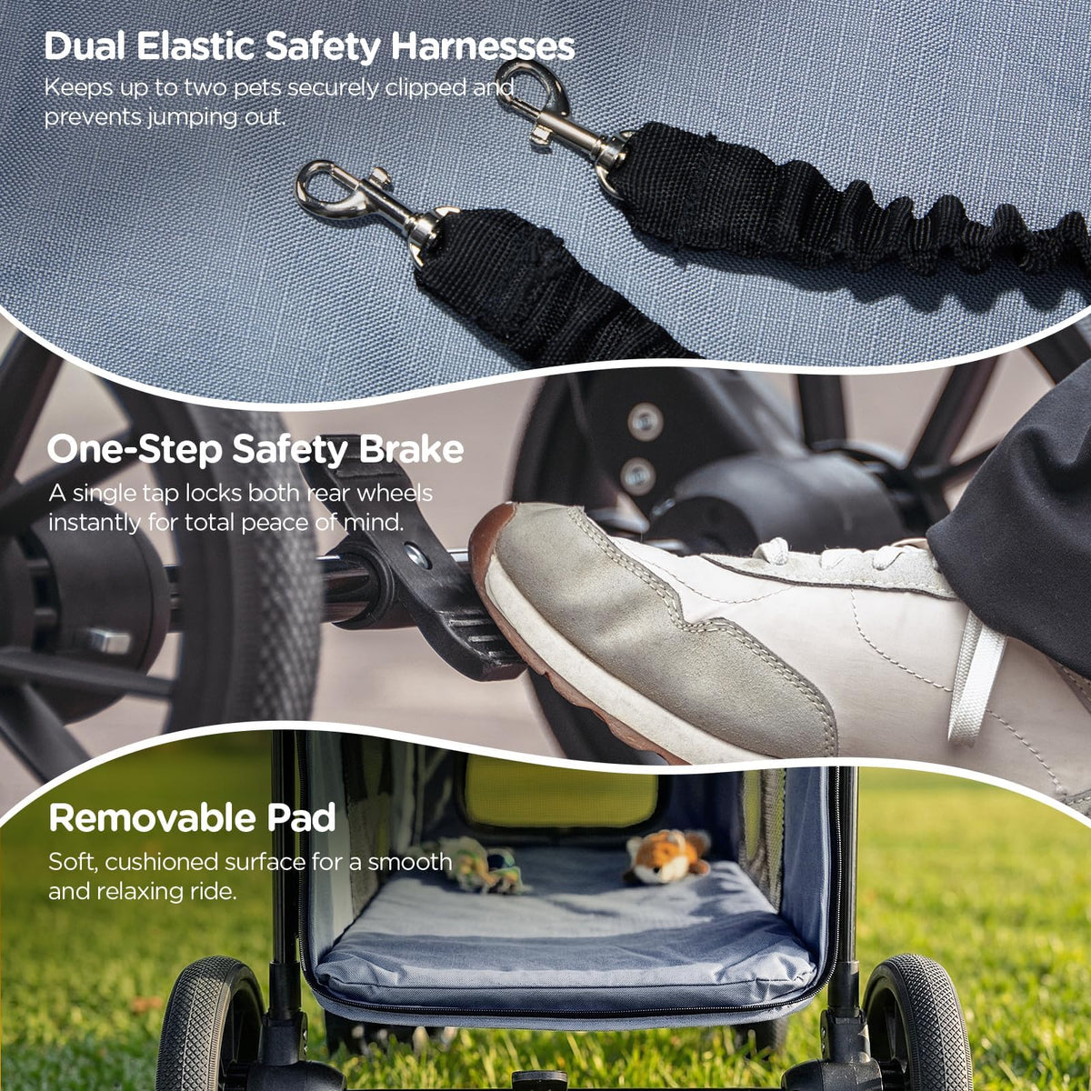 Heavy Duty Foldable Pet Stroller with All-Terrain Wheels, 55 lbs Capacity, Grey I3240