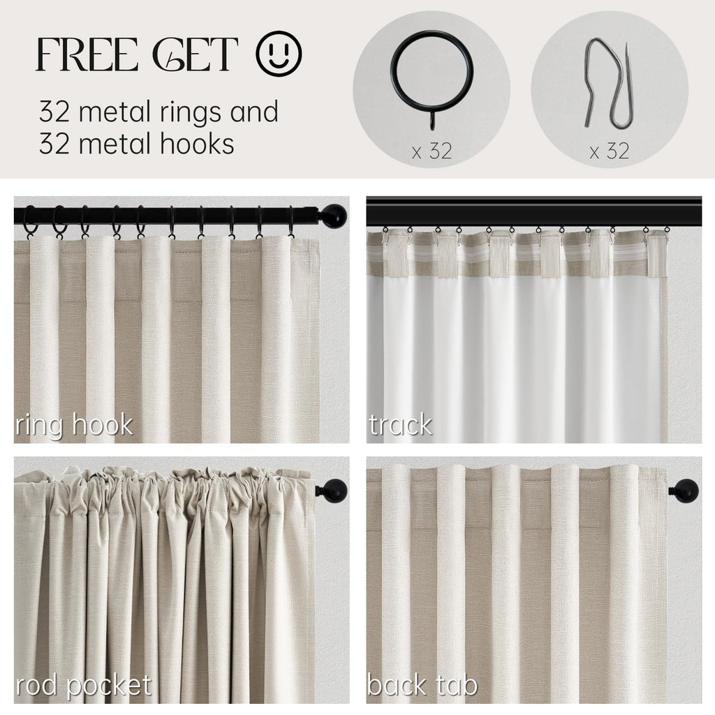 Cream Linen Blackout Curtains 84 Inch Pinch Pleat D548