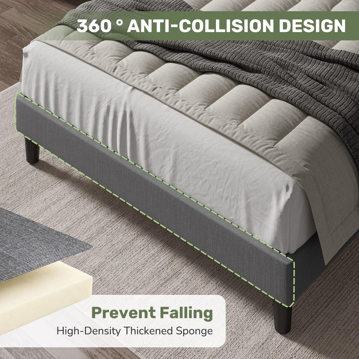Twin Upholstered Platform Bed Frame with Headboard, Grey N719270