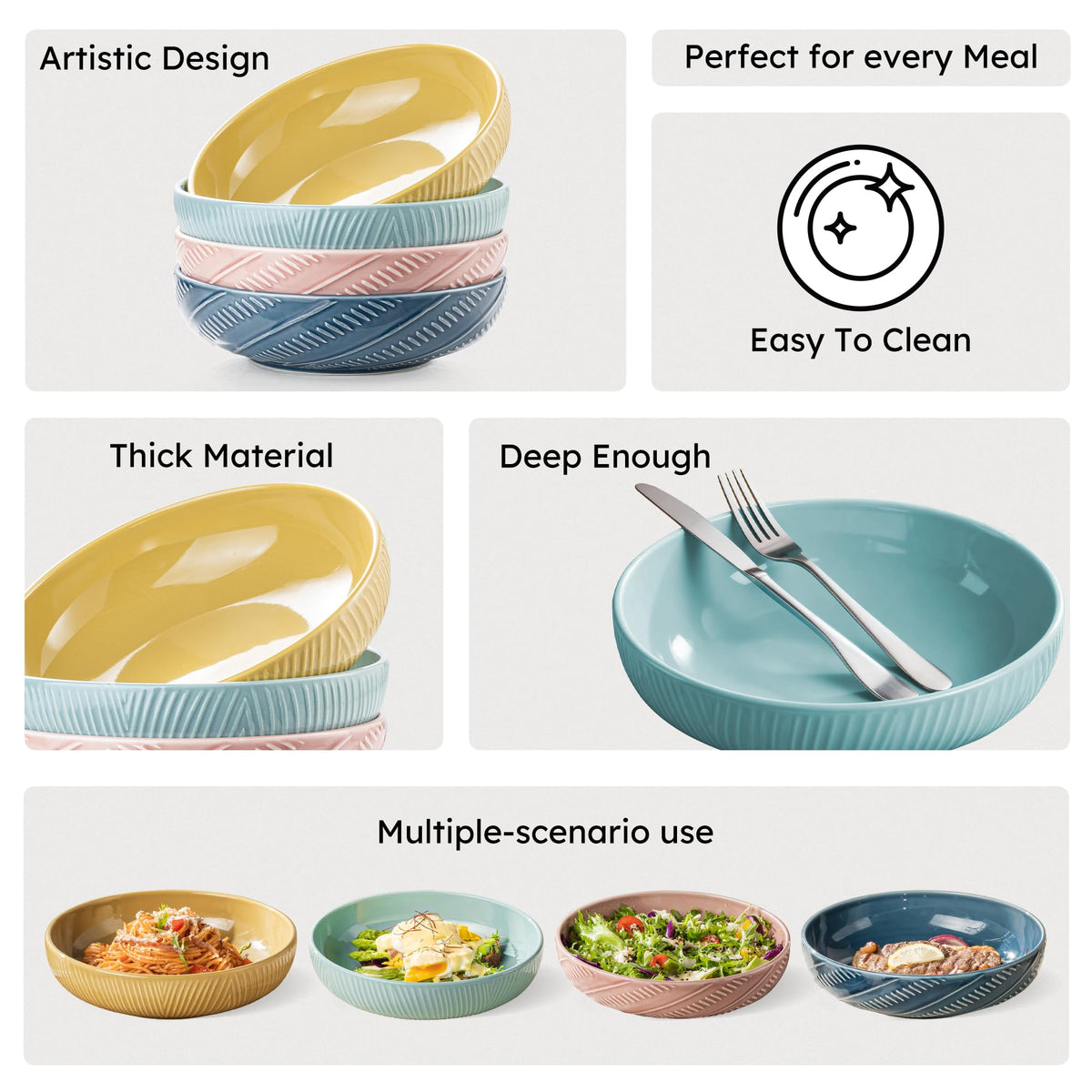 8.5Inch 36OZ Ceramic Pasta Bowls Set of 4 R58531
