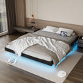 Black Floating Upholstered Platform Bed Frame Full Size with LED Lights and Charging Station Q176526