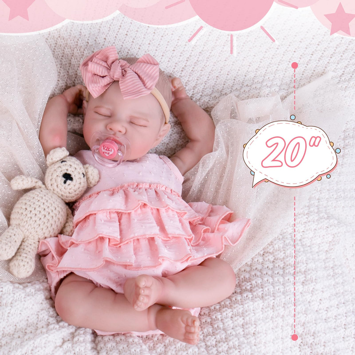 20'' Realistic Sleeping Newborn Girl Doll in Pink Dress O69605