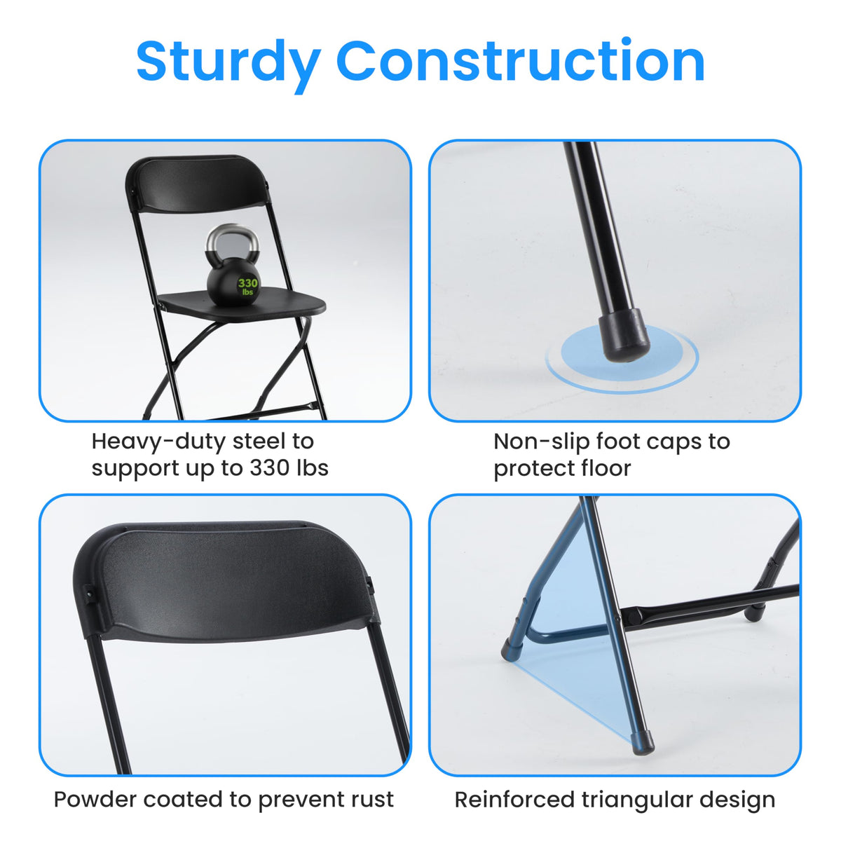 Black 10-Pack Folding Plastic Chair with Metal Frame P7017
