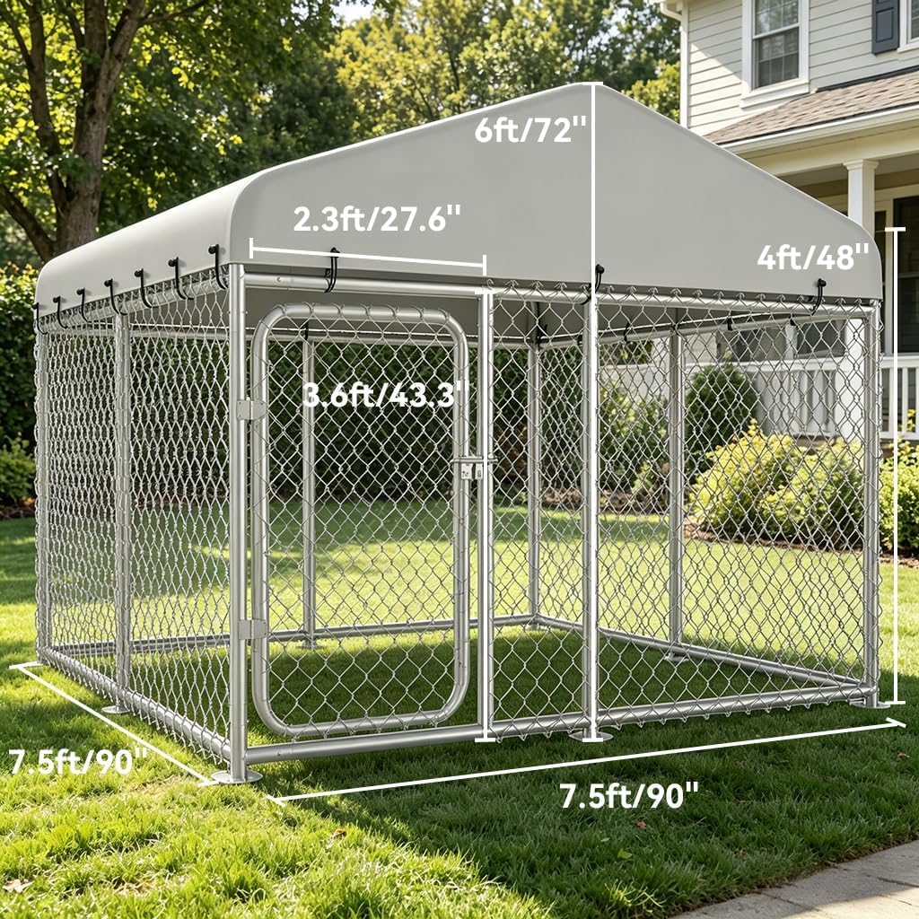 7.5x7.5ft Metal Dog Kennel with Roof V875