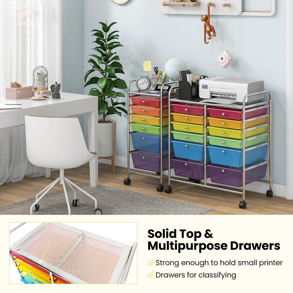 12 Drawer Rolling Storage Cart with Lockable Wheel H408