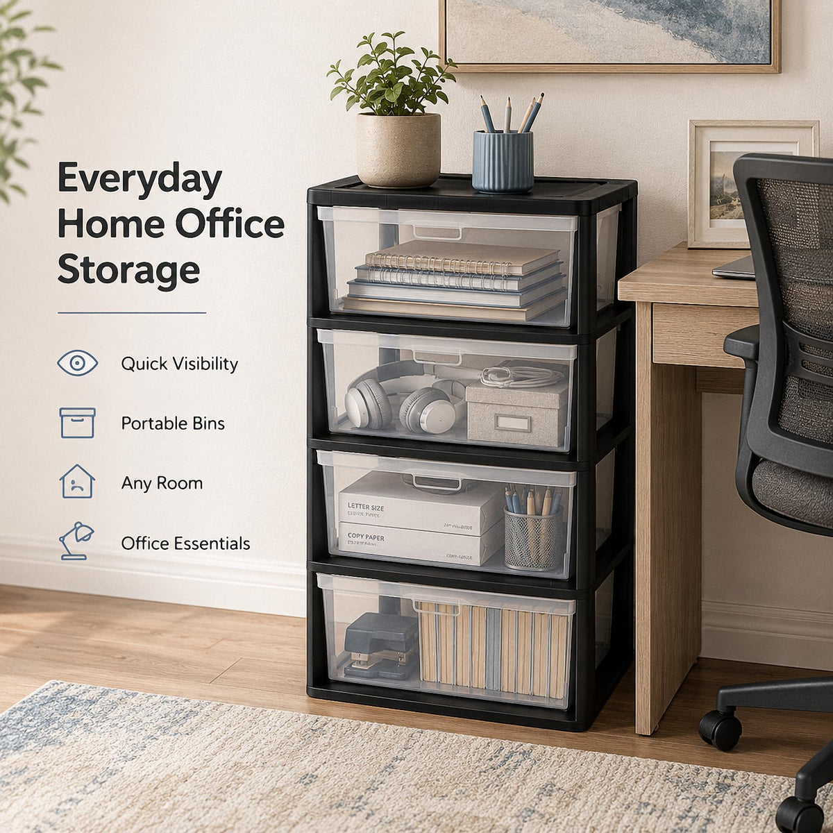 4 Drawer Plastic Storage Tower Organizer Z9802