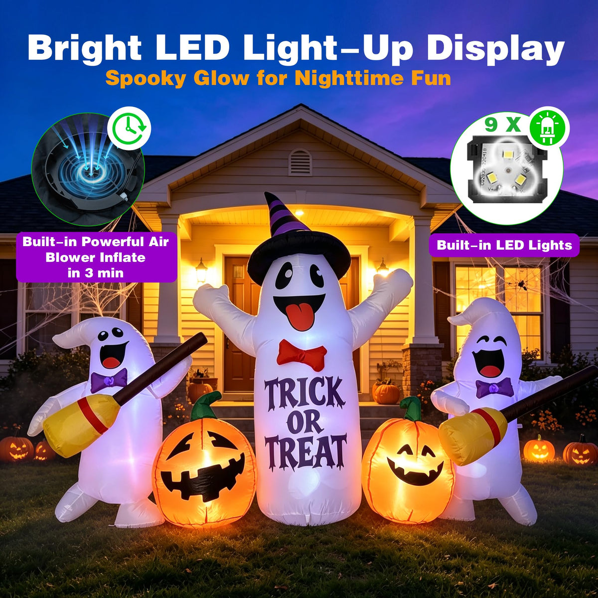 8FT LED Inflatable Ghosts with Pumpkins T745051