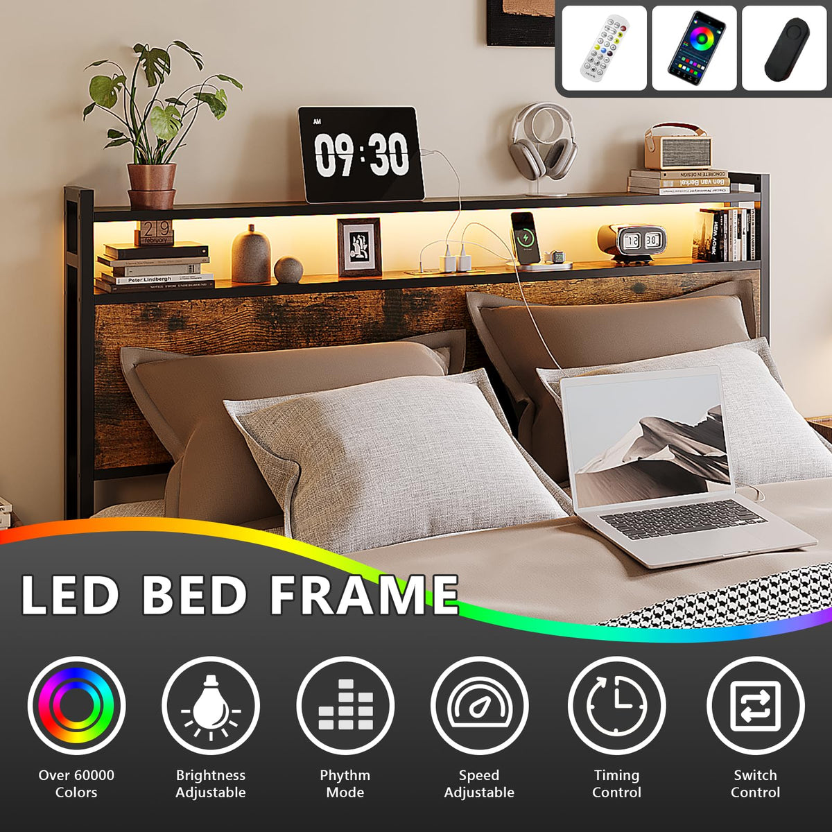Queen Bed Frame with 4 Storage Drawers and Headboard Q65281